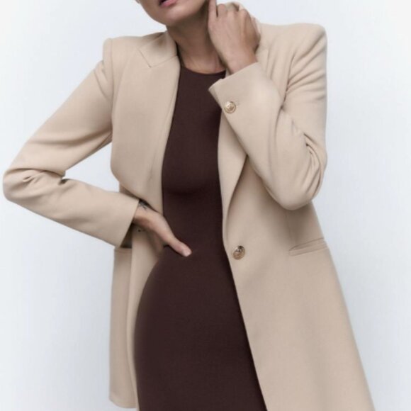 BLACK SINGLE BUTTON LONG BLAZER - Picture 2 of 6